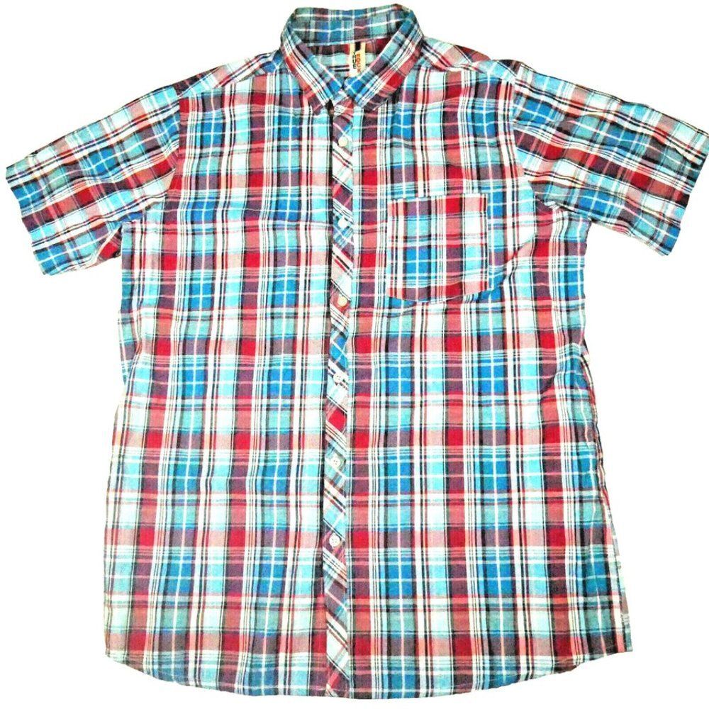 True Rock Men’s Size XL Shirt Plaid Primary Colors Short Sleeve Button U…
